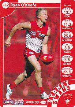 2013 Team Zone AFL Team #112 Ryan O’Keefe Front